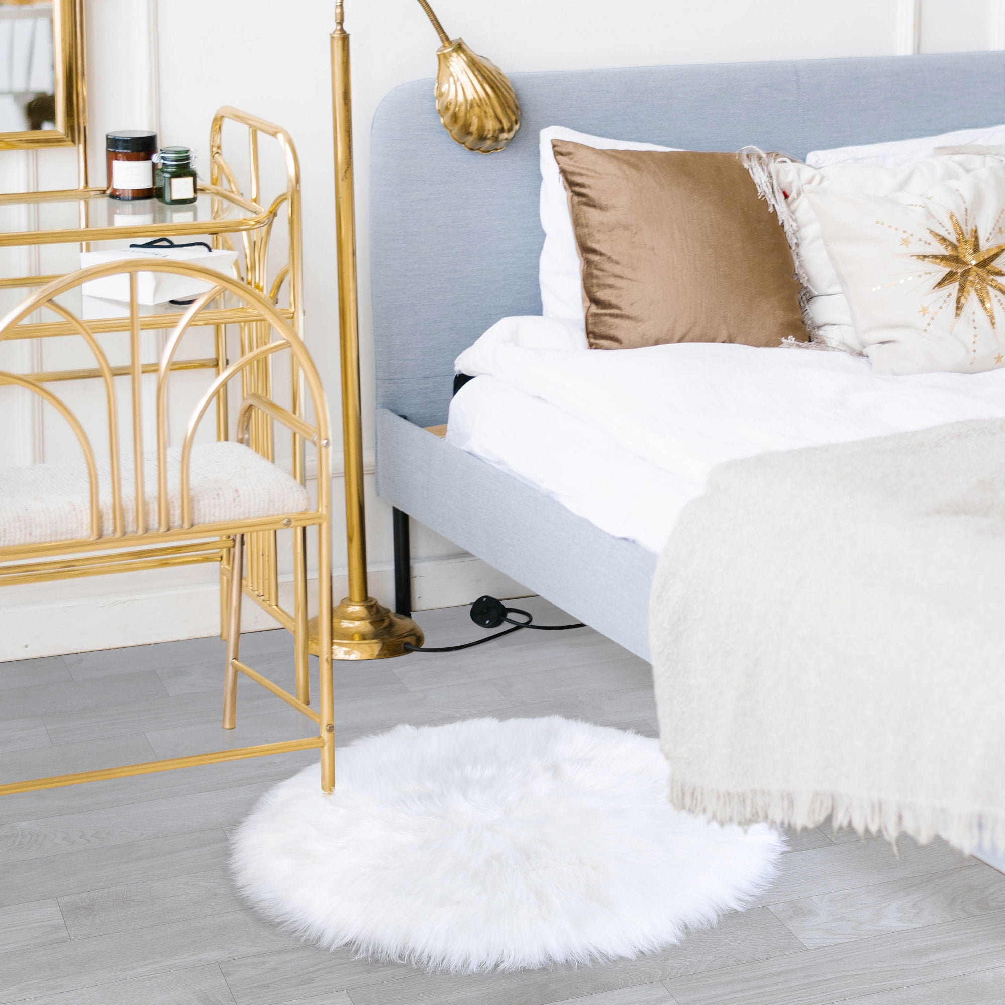 Unique Bargains Artificial Animal Wool Soft Faux Fur Sheepskin Plush Area Rug White 2x2 Feet Round