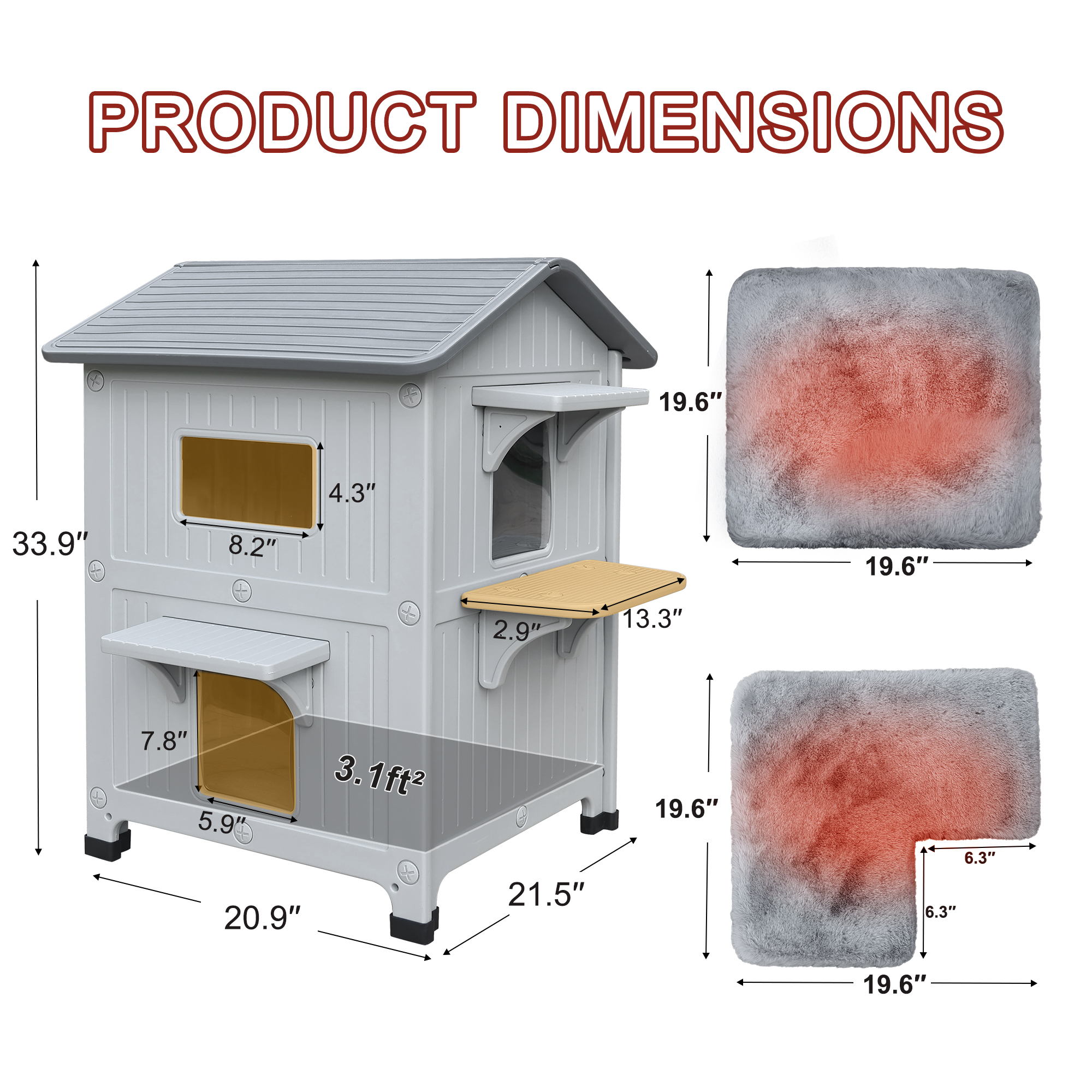 Plastic Cat House Outdoor Weatherproof Cat House for Winter, 2 Story Cat Houses Large for Multiple Cats Outside Cat Shelter, Spacious, Clean Easily