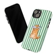 thumbnail image 3 of Cute Fish Eyed Cat Phone Case, Striped Green Background with Whimsical Cat Illustration, Artistic Protective iPhone Cover for iPhone 17 16 15 14 13 12 11 Pro Plus Mini, 3 of 6