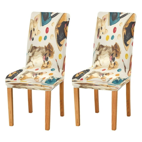 BZSMCE Chairs Slipcovers Dining Chair Covers Dogs with Drawing Brush Creative Pattern