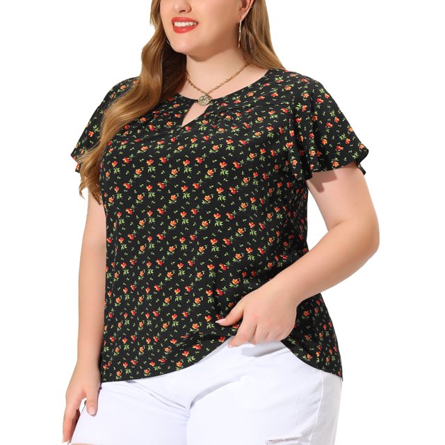Blusa floral atemporal Agnes Orinda manga acampanada Narannegro 3XL