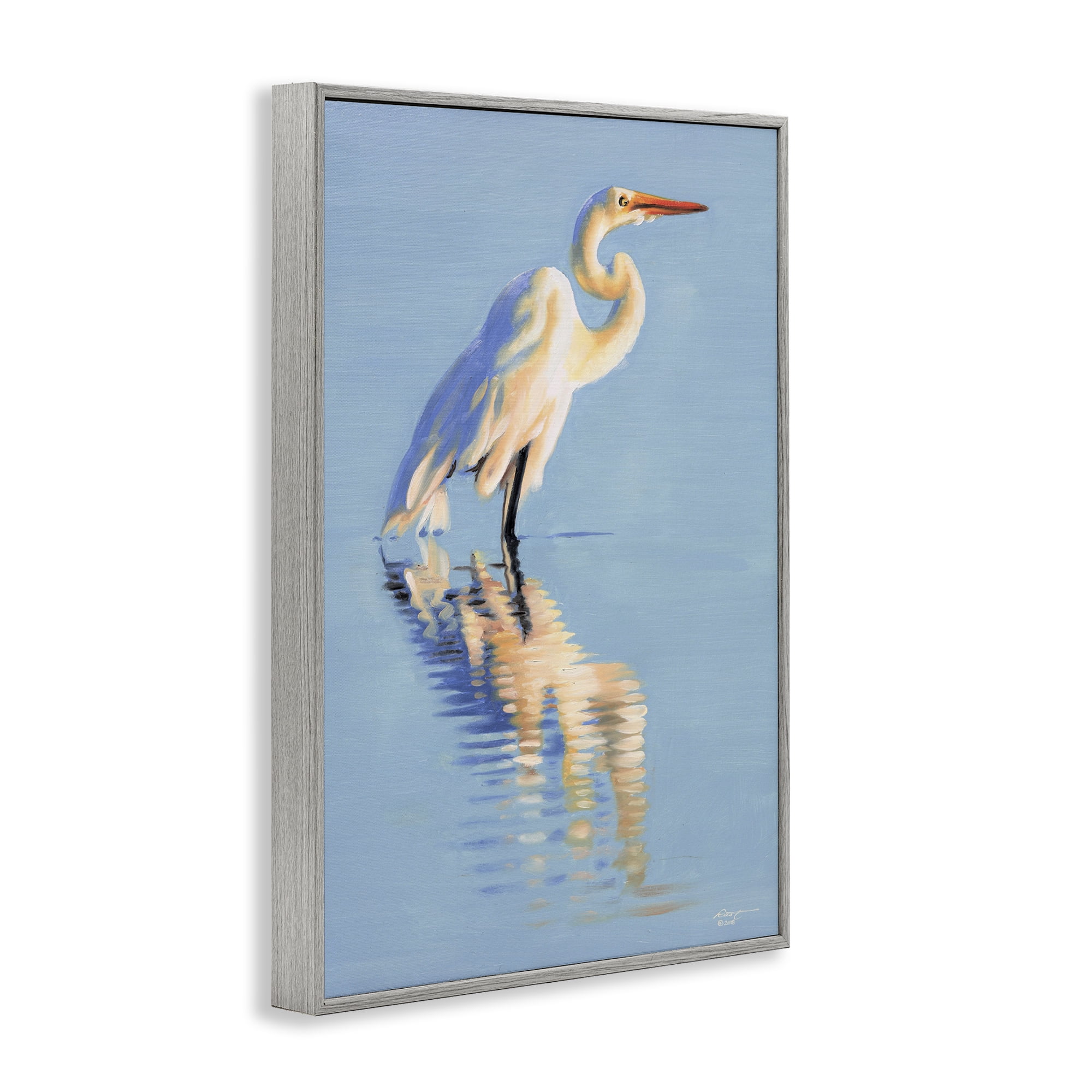 Stupell Industries Blue Egret Reflection Animals & Insects Painting Gray Framed Art Print Wall Art, 20 x 30