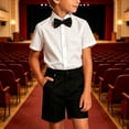 thumbnail image 6 of Mifsaly Toddler Boys 3 Piece formal Outfit Sets Summer Lapel Button Down Shirts with Bow Tie and Uniform Shorts Kids Back To School Class Photos Stage Performance, 6 of 7