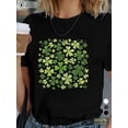 thumbnail image 1 of Women's St. Patrick's Day Black T-Shirt with Vibrant Green Four Leaf Clover Design - Comfortable Polyester, Short Sleeve, Round Neck, Machine Washable Tee For Adult, Men, Women, Teen, Teenager, Adole, 1 of 7
