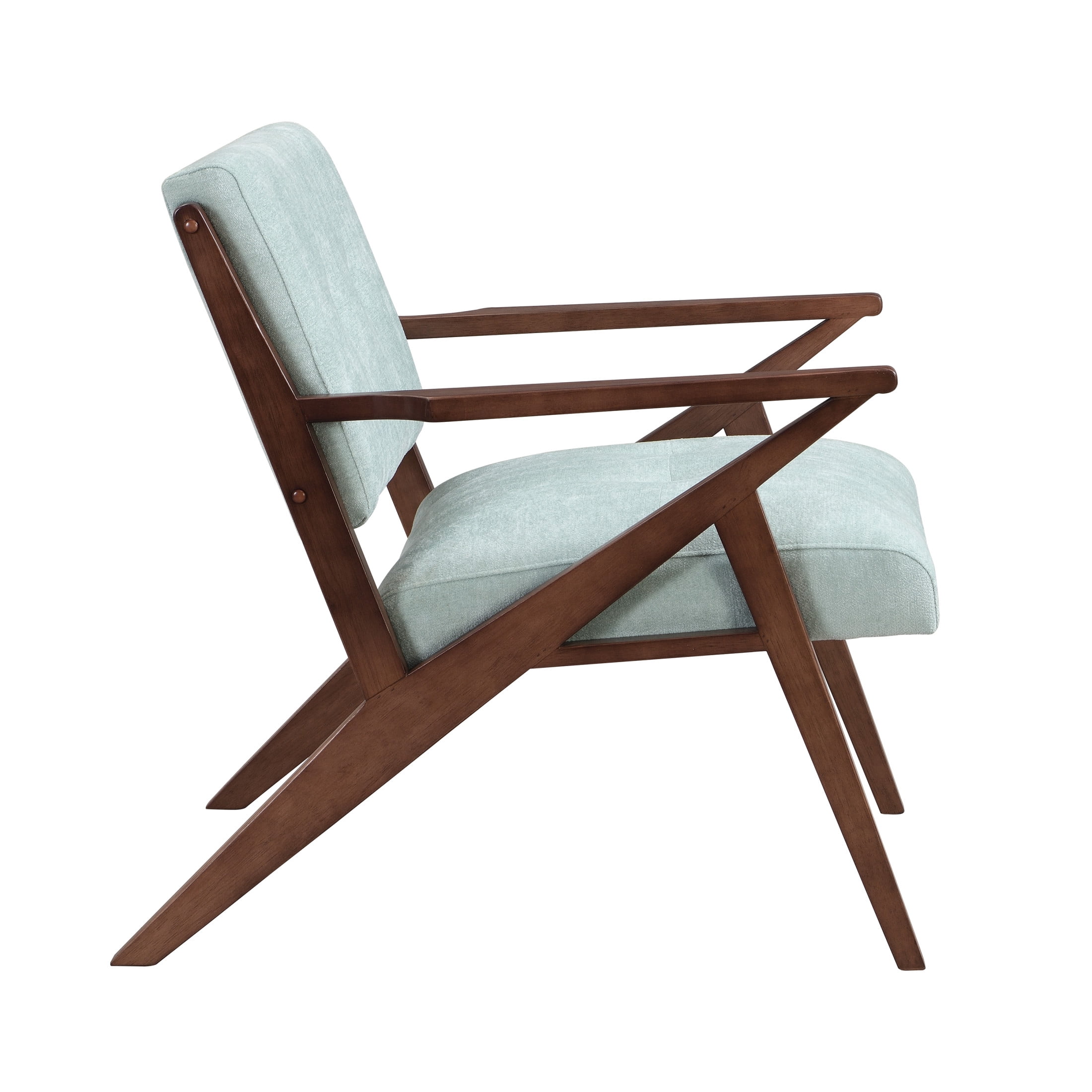 Modern Green Fabric and Rubberwood Lounge Arm Chair