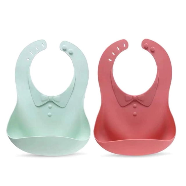 Juego de 2 baberos de silicona para bebé, sin BPA, impermeables, suaves, duraderos, ajustables, para bebés y niños pequeños Ormromra HMHZ572