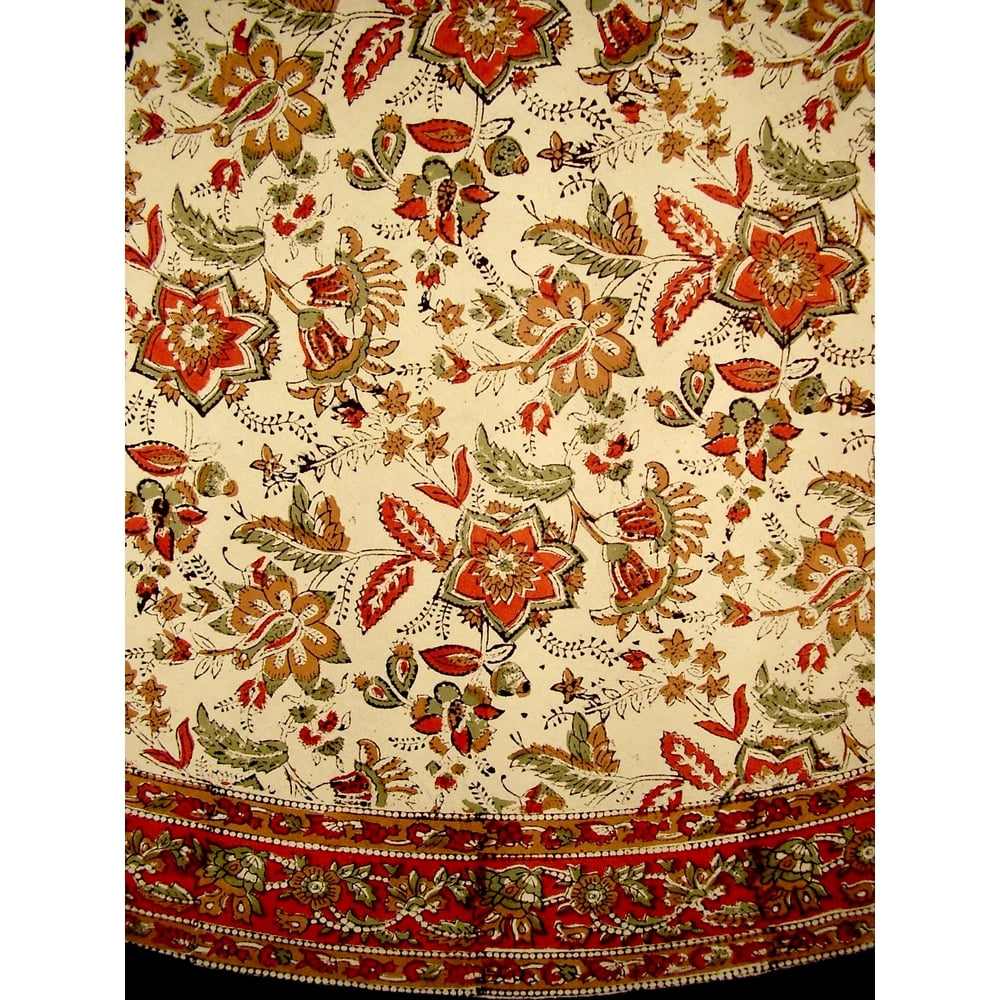 Jaipur Block Print Round Cotton Tablecloth 72" Autumn Colors