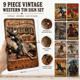 thumbnail image 3 of 9PCS Vintage Western Cowboy Tin Sign Set, Retro Metal Wall Decor with Cowboy Hunting Artwork, Rustic Western Plaques for Bar, Garage, Man Cave, Shop, Home Wall Decoration, 8 x 12 Inch, 3 of 6