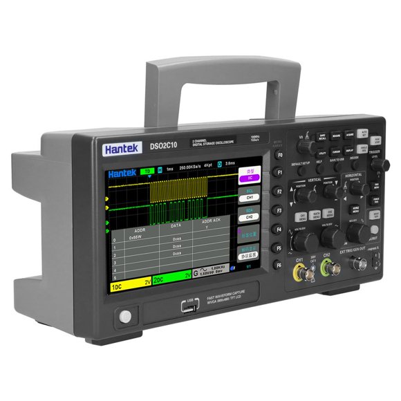 Pour Hantek DSO2C10 100MHz 2CH Oscilloscope de Stockage Numérique Gris AC110-240V Génération de Signal Oscilloscope pour Test Industriel Stockage 32*15*11cm 2