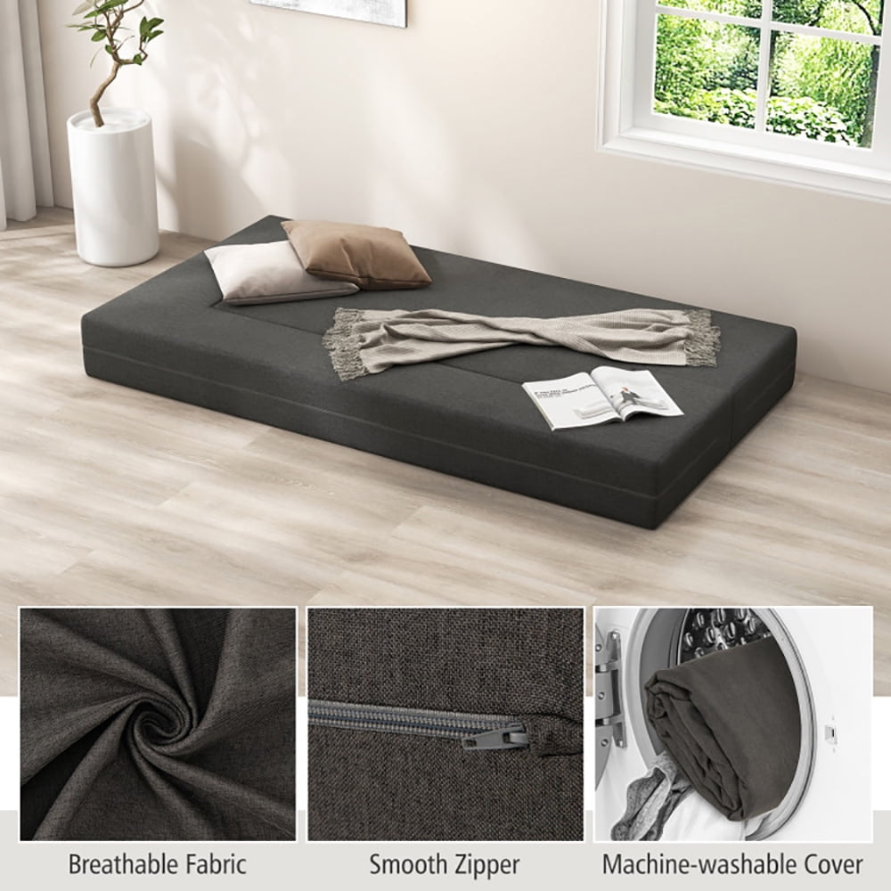 Finihen Sofa Bed, Convertible Folding Sofa, 8 Inch Convertible Folding Sofa Bed with Washable Cover-Twin Size, for Living Room, Dark grey