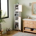 thumbnail image 4 of Bathroom Tall Storage Cabinet with Bamboo Slats Door - Bathroom Storage Cabinets with Adjustable Shelves, for Living Room, Entryway, Home Office, 4 of 5