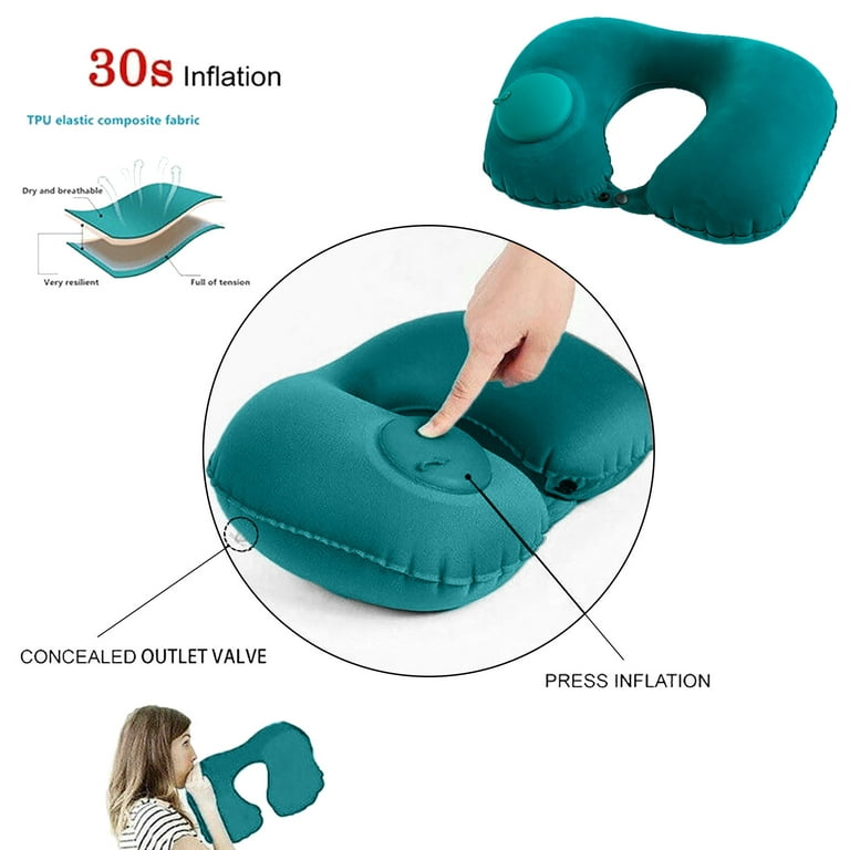 VOSS Air Cushion Self Inflating Button Travel Neck Pillow Inflatable Plane  Car Train Pillow Portable Soft U Shaped Travel Pillow Flocking Fabric