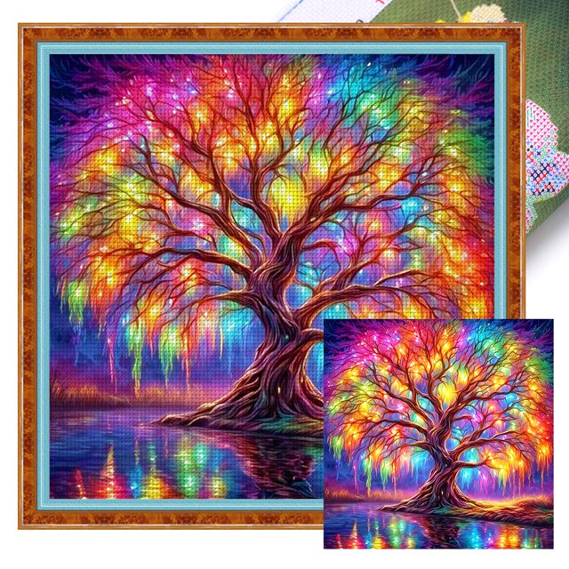 Kit Punto Cruz Impreso Hilo Algodón Ecológico Bordado Arte 40x40cm 14CT