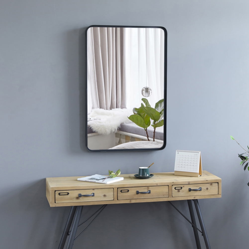 Rectangular Iron Wall Mirror, Artisasset 35.8 Inch High Black Thin Frame Indoor Wrought Iron