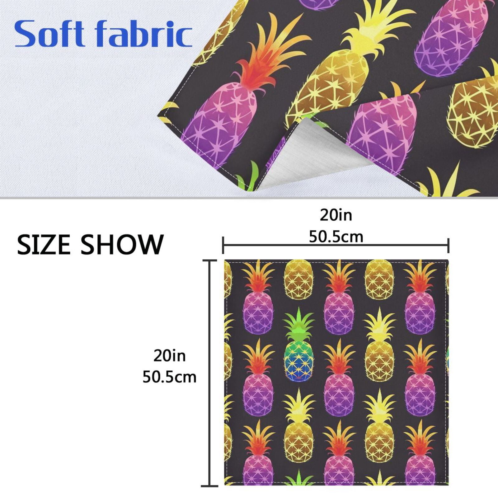 JSTEL Rainbow Pineapple Cloth Napkins Set of 6, 20x20 Inch Washable and Reusable Napkin for Decoupage Dinner Party Everyday Use