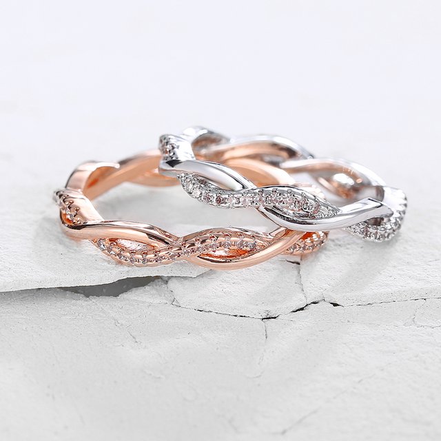 Langgg Couples Wedding Crystal Ring Punk Loop Circle Woman Man Girls Lady Party Jewelry Rings Silver US size: 7 1Set