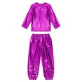 thumbnail image 3 of Hansber Kids Boys Girls Jazz Hip Hop Dance Outfit Shiny Metallic Long Sleeve Performance T-Shirt and Pants Set Hot Pink 140, 3 of 7