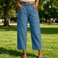 thumbnail image 2 of JGGSPWM Womens Pants Cropped Wide Leg Palazzo Pants Elastic Waist Button Detail Capris Beach Lounge Pant Capri Trousers Blue XXXL, 2 of 6