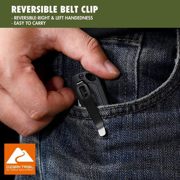 Ozark Trail 7.5 inch Folding Knife,D2 Blade,Black Handle, Slide
