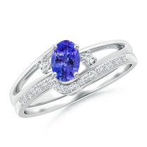 ANGARA Natural Oval Tanzanite and Diamond Bridal Set in 14K White Gold for Women (Size-6x4mm) | December Birthstone, Birthday, Anniversary, Jewelry Gift for Women | Natural Tanzanite Ring