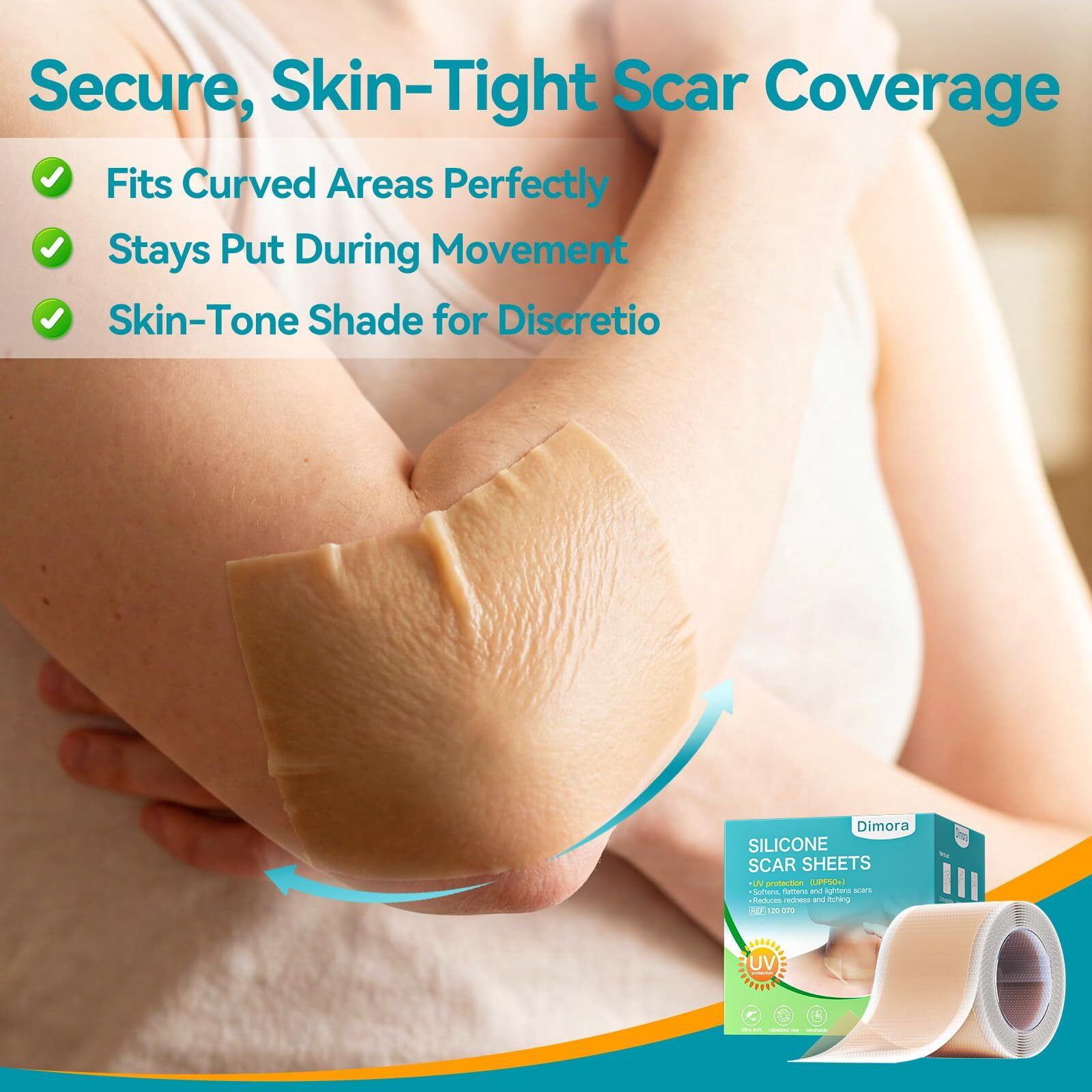 Dimora UPF50+ Silicone Scar Sheets - UV Protection Medical Grade Silicone Scar Tape for C-Section, Surgery, Keloid & Burn Scars - Reusable, Breathable & Flexible (1.6” x 79” Roll)