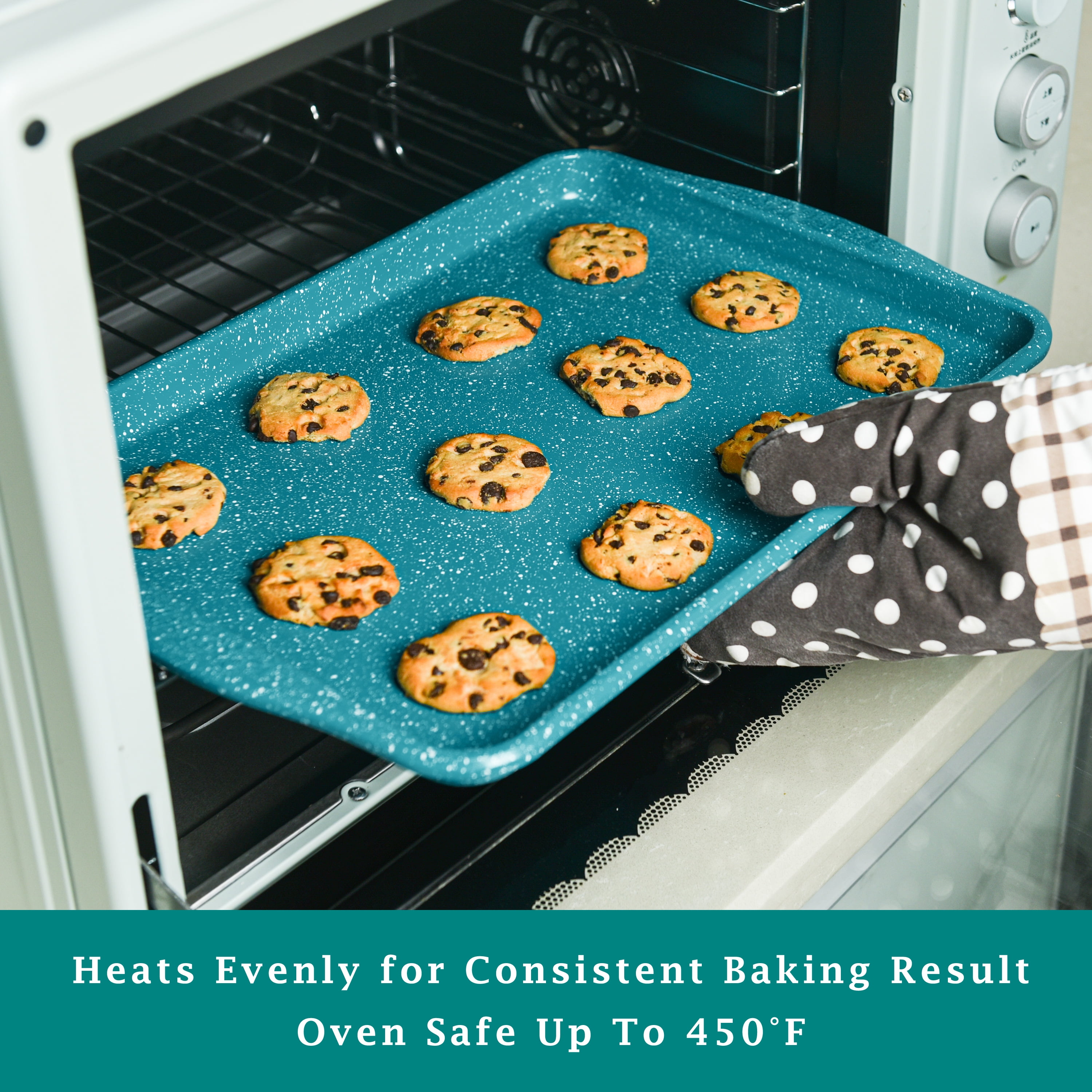 (3 pack) The Pioneer Woman Teal Speckle Timeless 13" x 18" Nonstick Aluminized Steel Large Baking Sheet