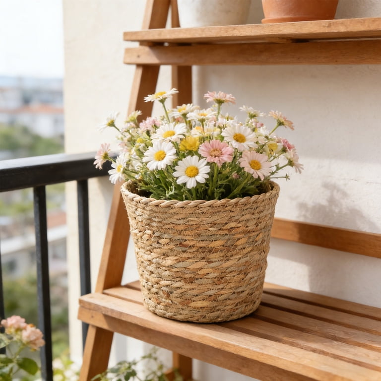 Sundronis Woven Straw Flower Pot, Seagrass Planters (Large, 8in), Multi-Use ...