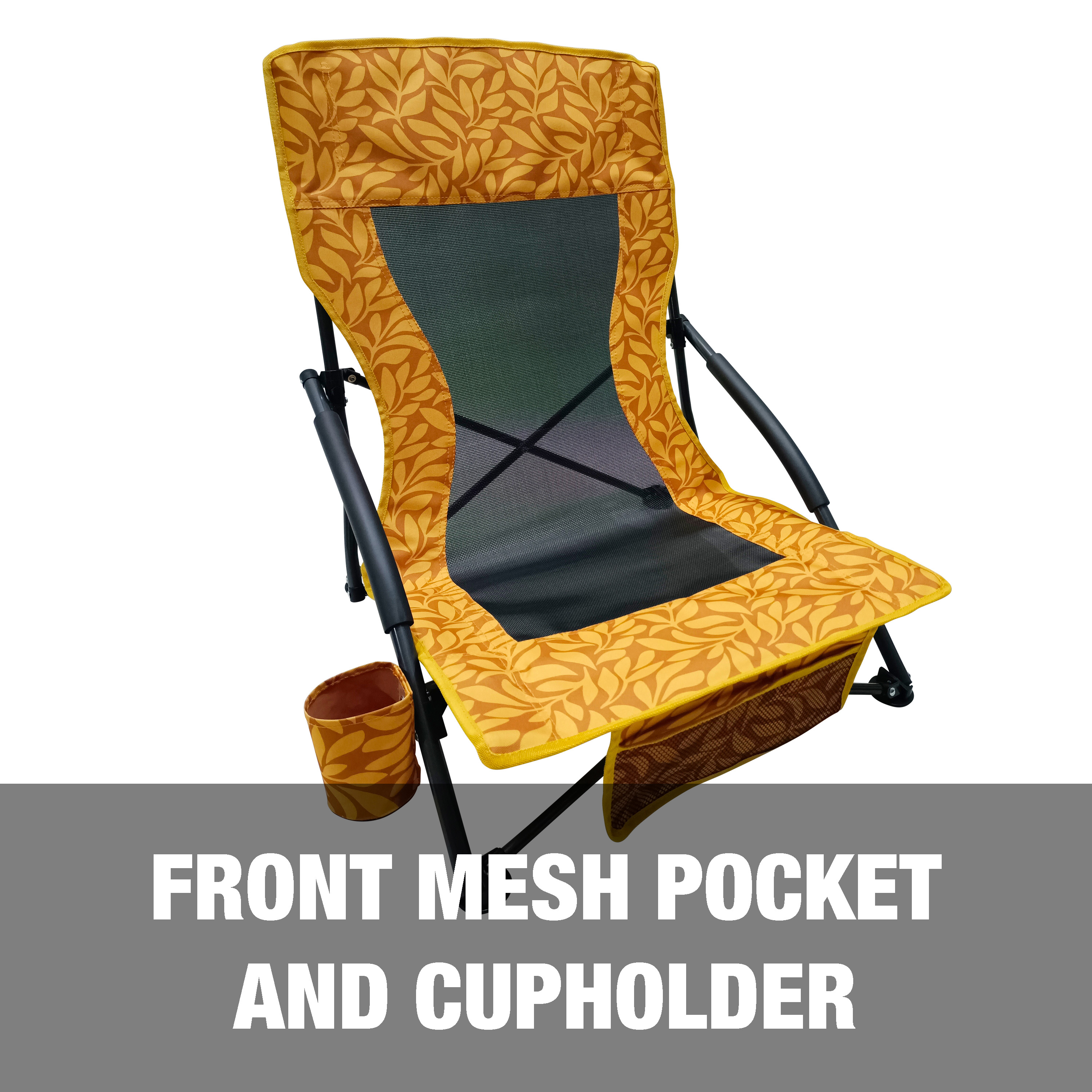 Bliss Hammocks Collapsible Beach Chair W/ Cup Holder & Storage Bag, 275 lb. Capacity (Amber Leaf)