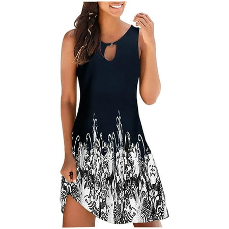 

Womne s Tank Dresses Floral Print Sleeveless Swing Dress Hollow Out Slim Mini Dress