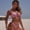 Pink, variant on Shimmering Metallic Bandeau Bikini Set, Women’s Ruched Two-Piece Swimwear with Tie-Side Bottoms