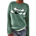 thumbnail image 2 of Women's Fair Isle Knit Pullover Sweater Casual Oversized Crewneck Vintage Cute Striped Long Sleeve Jumper Tops Mint Green L, 2 of 5