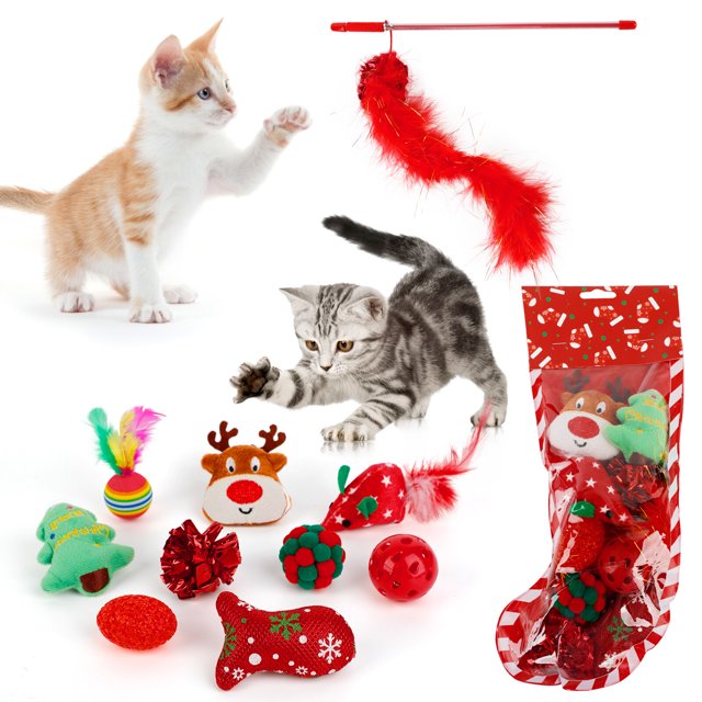 Chat Noël Jouet Drôle 10PCS Formation Chaton Jouet Interactif Chat Mâcher Jouet