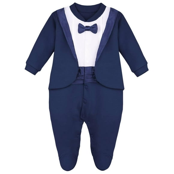 Calzado de esmoquin para bebé niño, color lila, caballero, 9 m, con pajarita azul marino