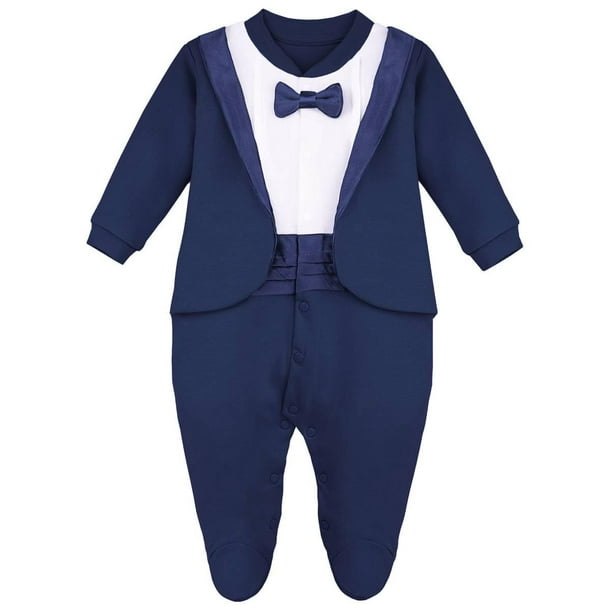 Calzado de esmoquin para bebé niño, color lila, caballero, 9 m, con pajarita azul marino