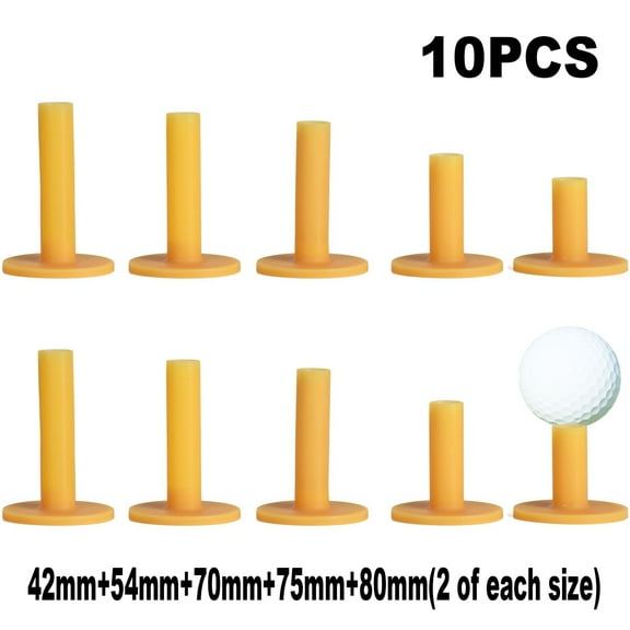 10pcs Rubber Golf Tees, Golf Practice Tees in 5 Different Sizes and Colors, Durable Soft Rubber Tees for Golf Hitting Practice Mats and Outdoor Training