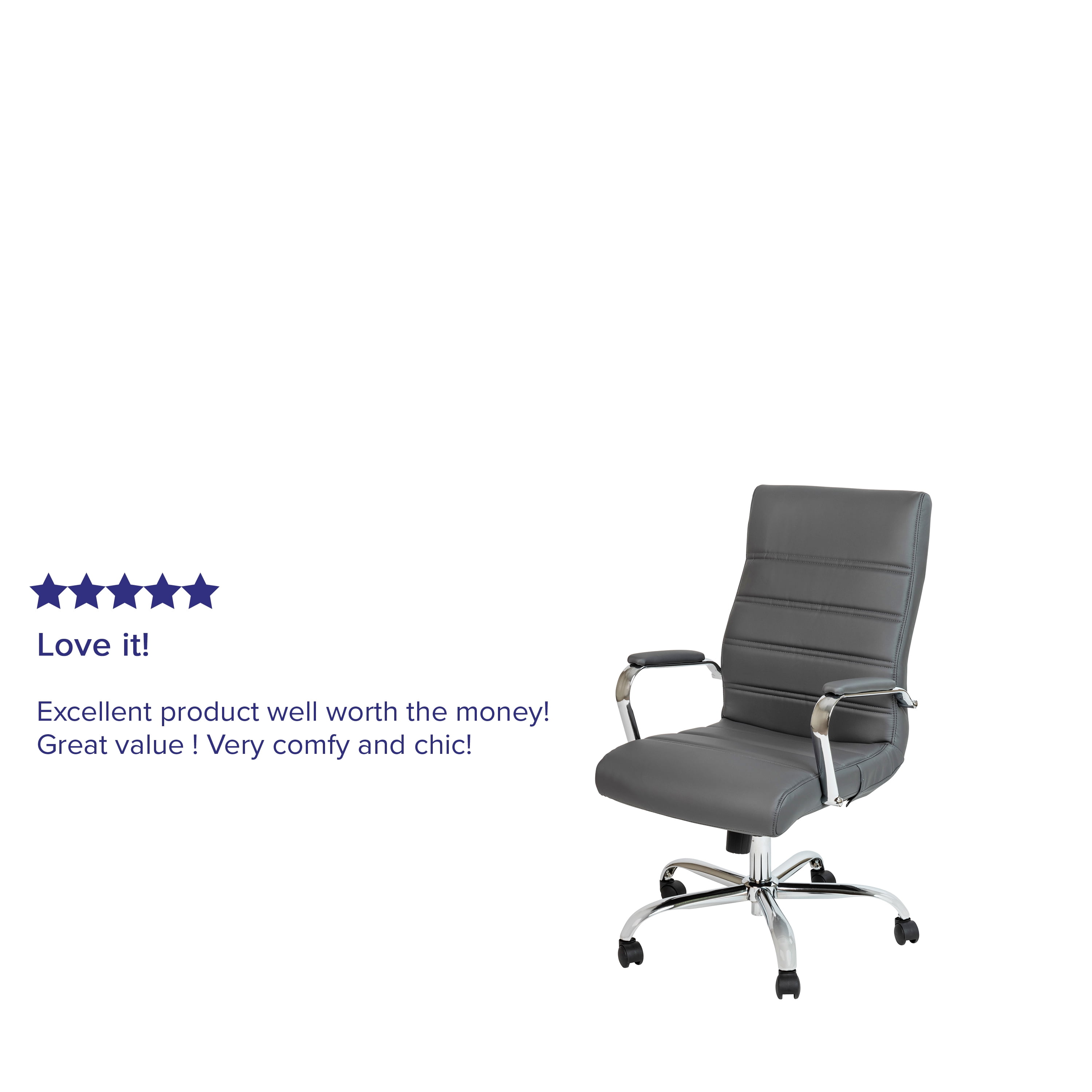 BizChair High Back Gray LeatherSoft Executive Swivel Office Chair with Chrome Frame and Arms
