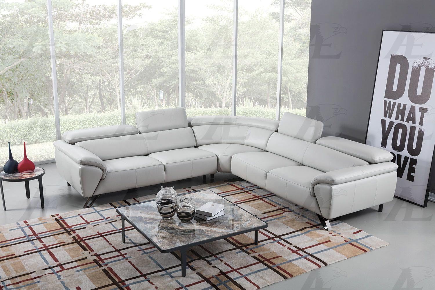Italian Top Grain Leather Sectional Set, Light Gray Leather Couch Set