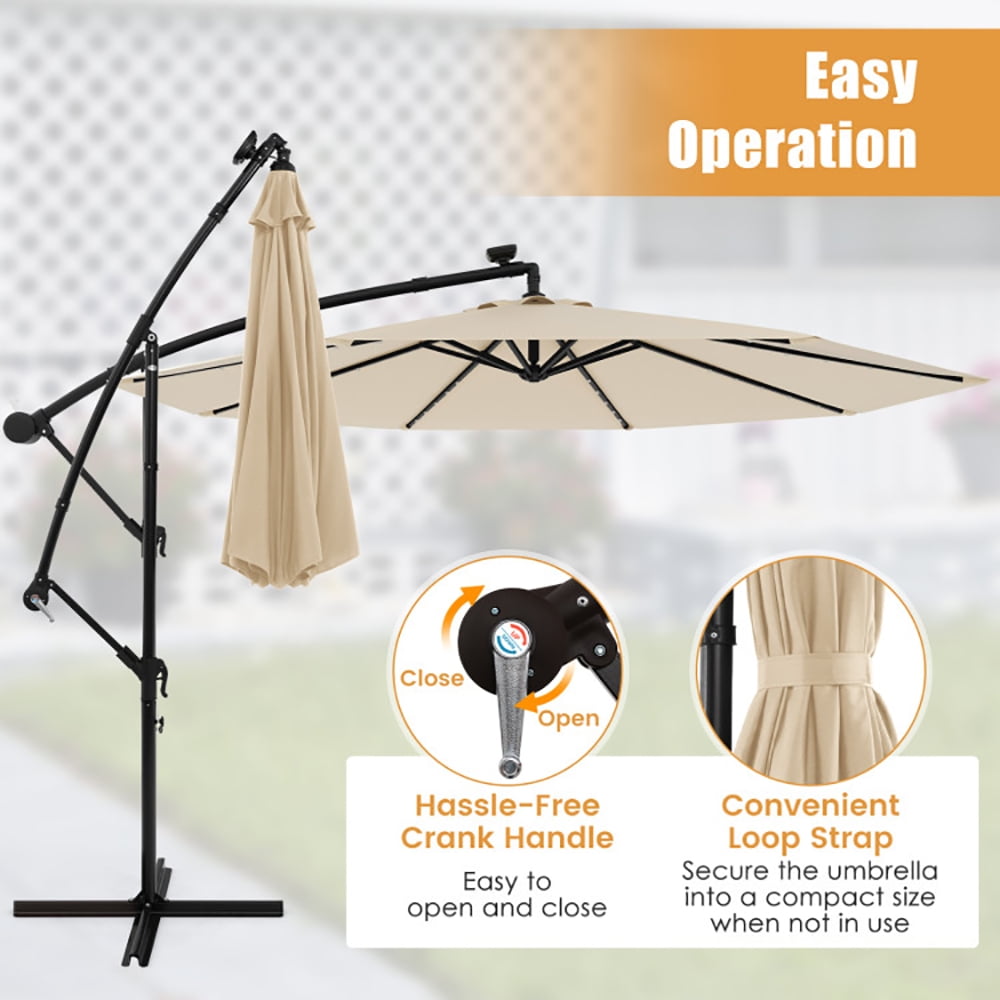 Aimee Lii 10 Feet Solar Offset Hanging Umbrella with 40 Lamp Beads and Solar Panel, Outdoor Umbrellas for Patio, Beige Aimee Lii 10 Feet Solar Offset Hanging Umbrella with 40 Lamp Beads and Solar Panel, Outdoor Umbrellas for Patio, Beige