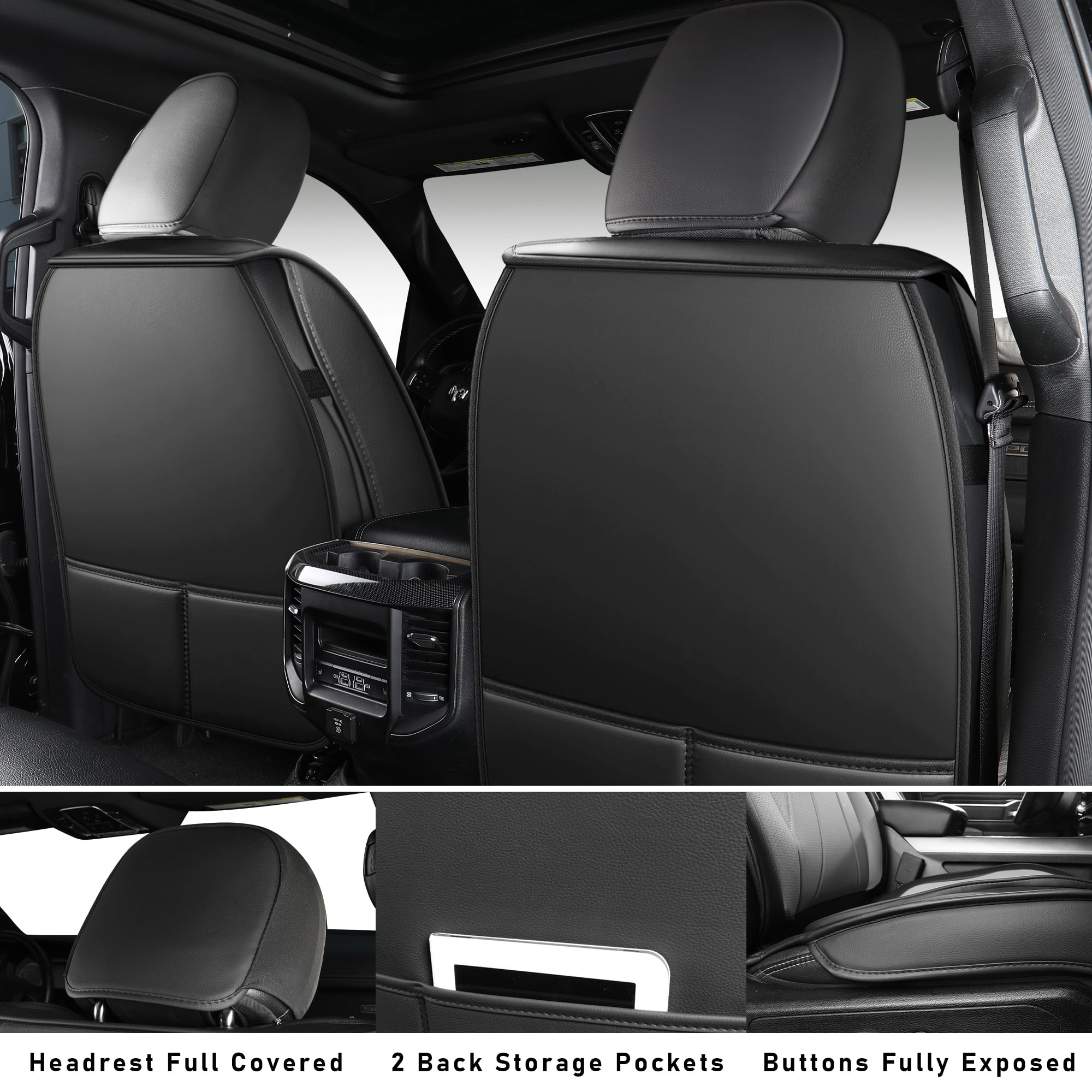 LINGVIDO Waterproof Faux Leather Seat Covers Fit for 2009-2024 Dodge Ram 1500 2500 3500 Seat Cushion Protector Truck Pickup Crew Quad Cab with Split Bench 40/60