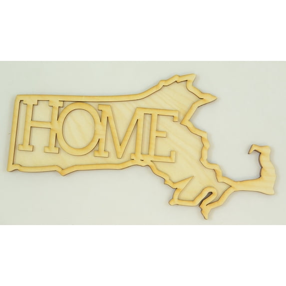 1 Pc, Large 1/8 Inch Thick Massachusetts State Cutouts w/"Home" Great For Quick & Easy Project Making