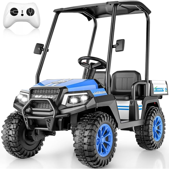 TOKTOO 24V Kids Golf Cart, 24 volt Ride on Toys, 2 Seater 24 Volt Powered Electric Ride On Car for Big kids, Ride on Truck for Aged 3-8 Years, With Remote Control, Detachable Awning, Blue
