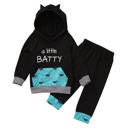 

Toddler Kids Baby Boys Long Sleeve Bat Hooded Ear Sweater Tops+Pants Outfits