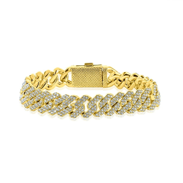 JeenMata Pulsera de eslabones cubanos amarillos para hombre - Joyería de lujo