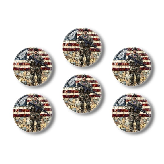 Glass Refrigerator Magnet 6Pcs Magnetic Fridge Sticker,Decor for Kitchen,Whiteboard,Cabinet,American Soldier Standing In Front Of The Flag