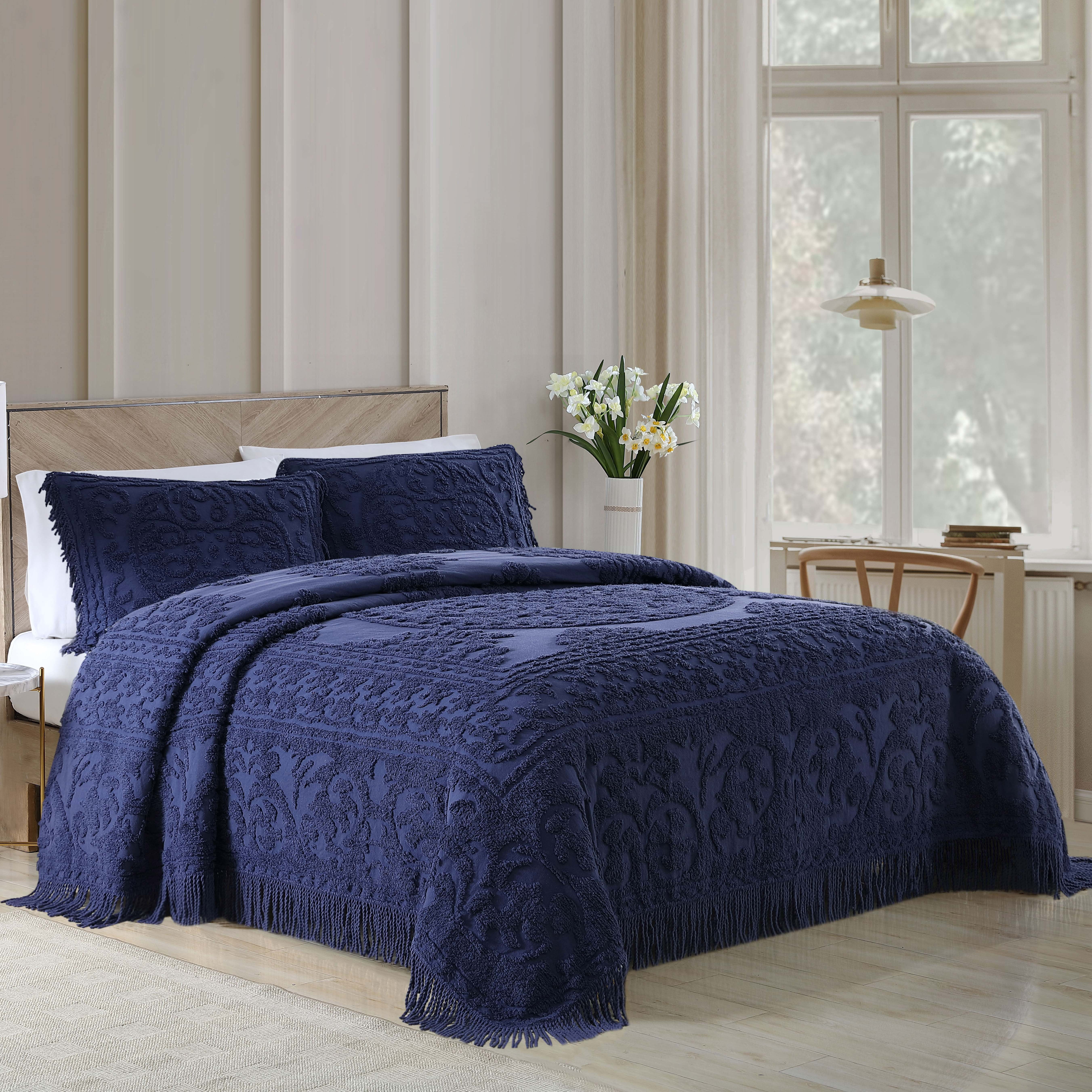 Beatrice Home Fashions Medallion Chenille Standard Sham Navy