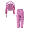 thumbnail image 4 of Miutii Kids Girls Jazz Hip Hop Dance Outfits 2-Piece Long Sleeve Metallic Tassel Jacket and Shiny Pants Set Pink 6, 4 of 5