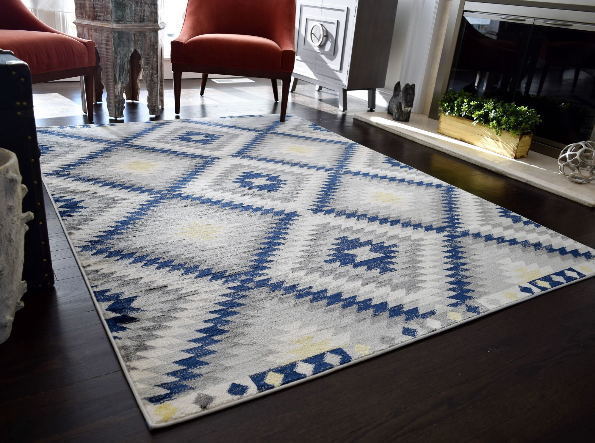 Soleil BR30B Kilim Navy Tribal Moroccan navy Area Rug, 4'x6'
