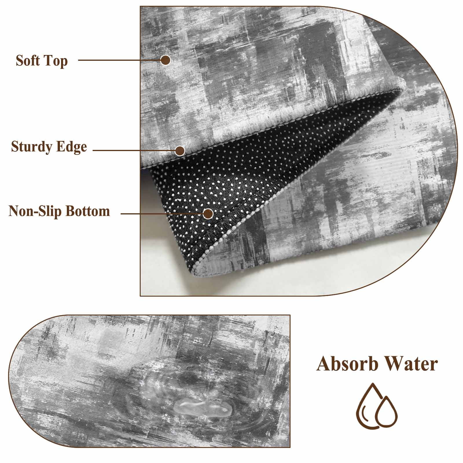 Round Area Rug 6 Ft, Black Grey Ombre Washable Non-Slip Circle Carpet for Living Room/Bedroom, Gradient Abstract Art Vintage Low-Profile Indoor Mats Collection Rugs for Residential