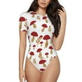thumbnail image 2 of Uemuo Red Mushroom Pattern Women's One Piece Short Sleeve Swimsuit Rash Guard Surfing Modest Quick-drying Swimsuit Beach Essentials-X-Large, 2 of 9