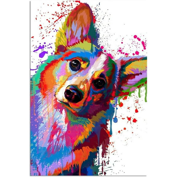 Corgi Poster,Dog Wall Art,Colorful Corgi Canvas Wall Art For Living Room Decor Aesthetic Vintage Posters & Prints Wall Decor For Bathroom Wall Art For Bathrooms Movie Posters Unframed 12x18 inches